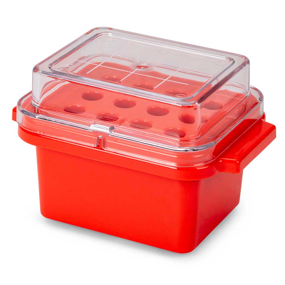 Globe Scientific CryoCool Mini Cooler, 0°C, 12-Place (3x4) for 1.5mL Tubes, Red Cooler; Chiller; polycarbonate cooler; cryogenic cooler; 0°C